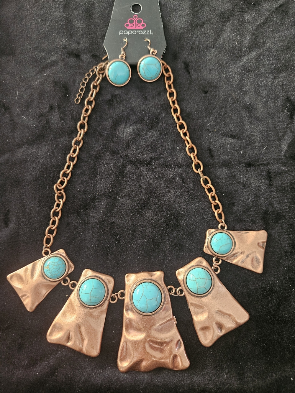 paparazzi Turquoise and Copper-Tone Statement Necklace with Matching Earrings